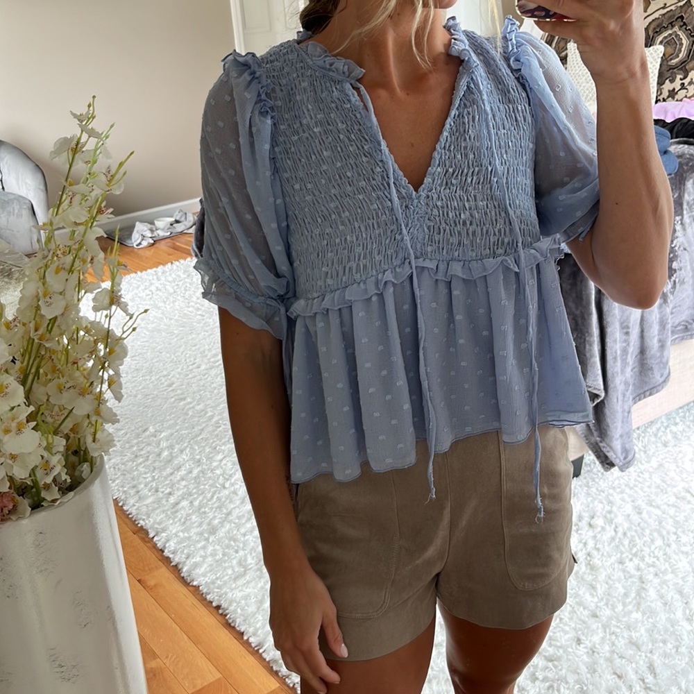 Zara baby blue peplum top - Picture 1 of 4